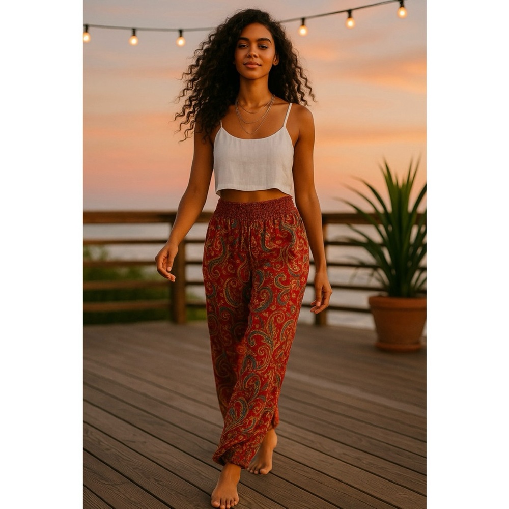 Ralph Lauren Denim and Supply Boho Paisley Lounge Pants Red Multicoloured US L